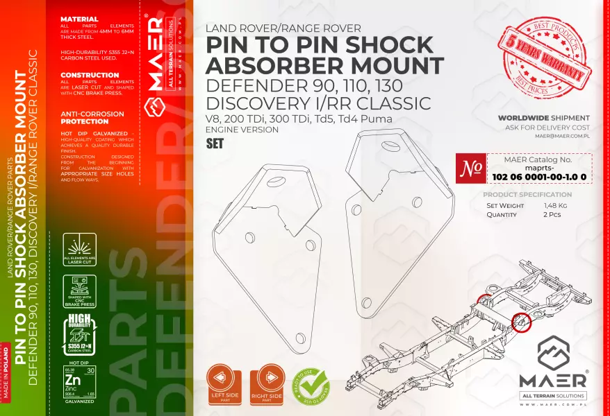 Land Rover Defender, Discovery I/RRC PIN TO PIN SHOCK ABSORBER MOUNT set