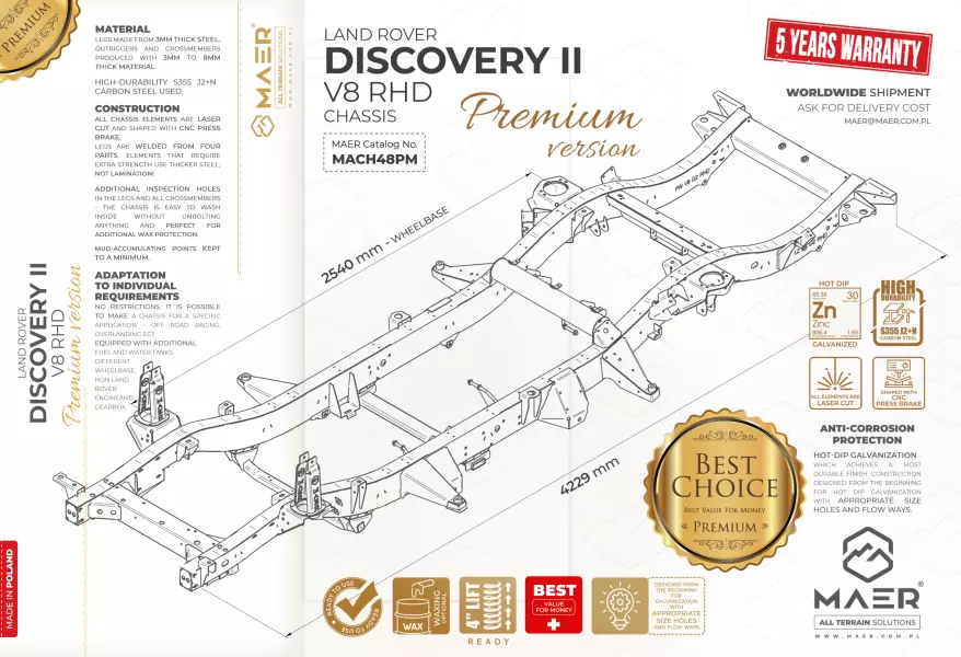 Discovery II V8 RHD galvanised chassis - PREMIUM VERSION