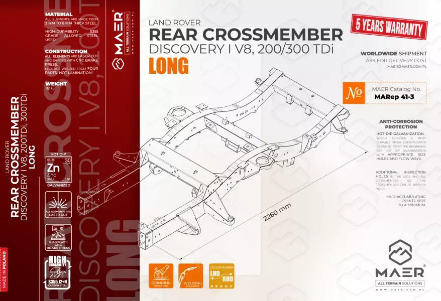 Land Rover Discovery I REAR crossmember - LONG