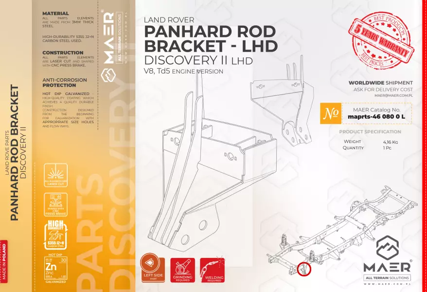 Land Rover Discovery II galvanised PANHARD ROD BRACKET  lhd