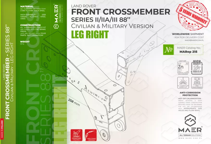 Land Rover Series II/IIA/III 88 FRONT crossmember - LEG RIGHT