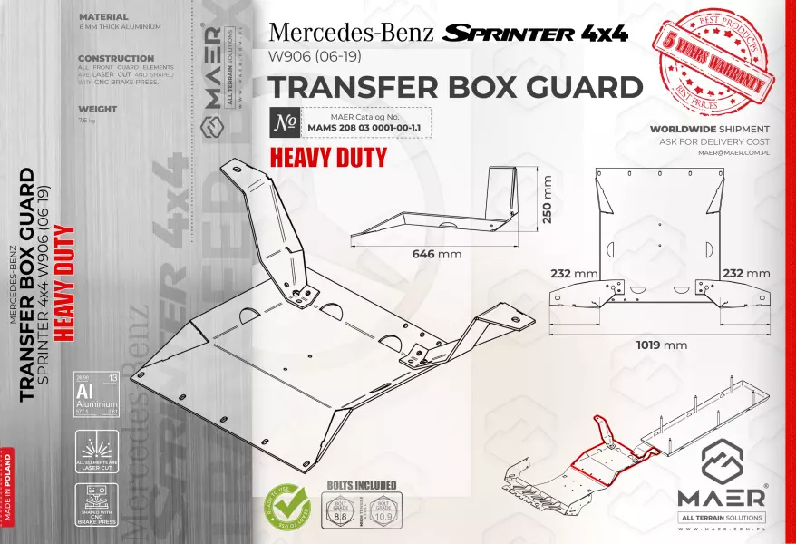 Mercedes Sprinter 4x4 heavy duty TRANSFER BOX GUARD 
