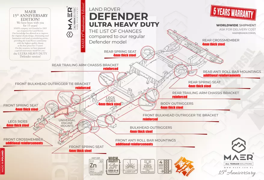 Land Rover DEFENDER 130 UNIVERSAL based on Td4 Puma galvanised chassis ULTRA HEAVY DUTY 