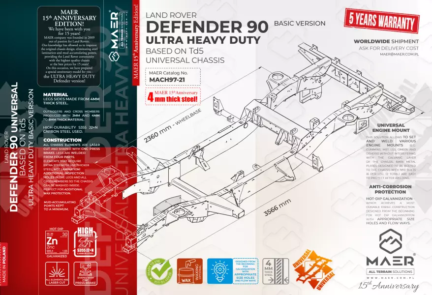 Land Rover DEFENDER 90 UNIVERSAL based on Td5 galvanised chassis ULTRA HEAVY DUTY - BASIC