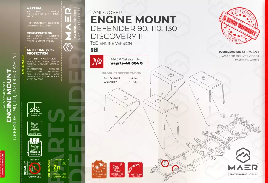 Land Rover Defender, Discovery II Td5 ENGINE MOUNT set