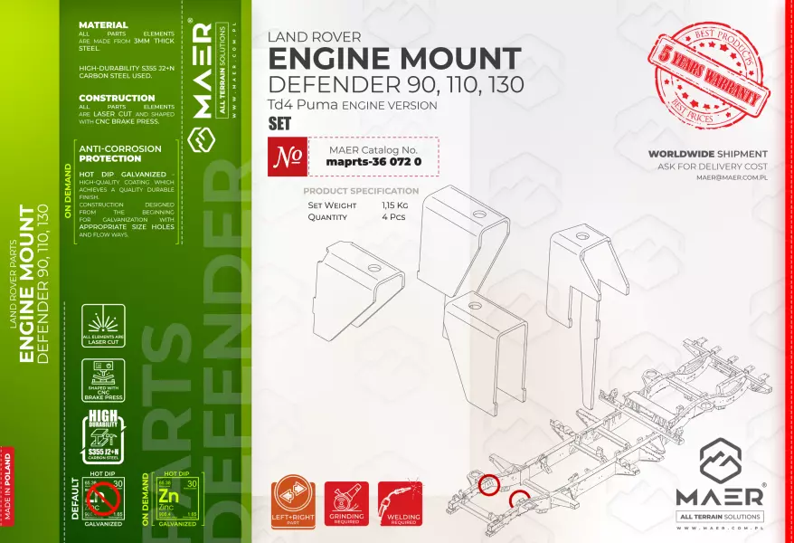 Land Rover Defender Td4 Puma ENGINE MOUNT set