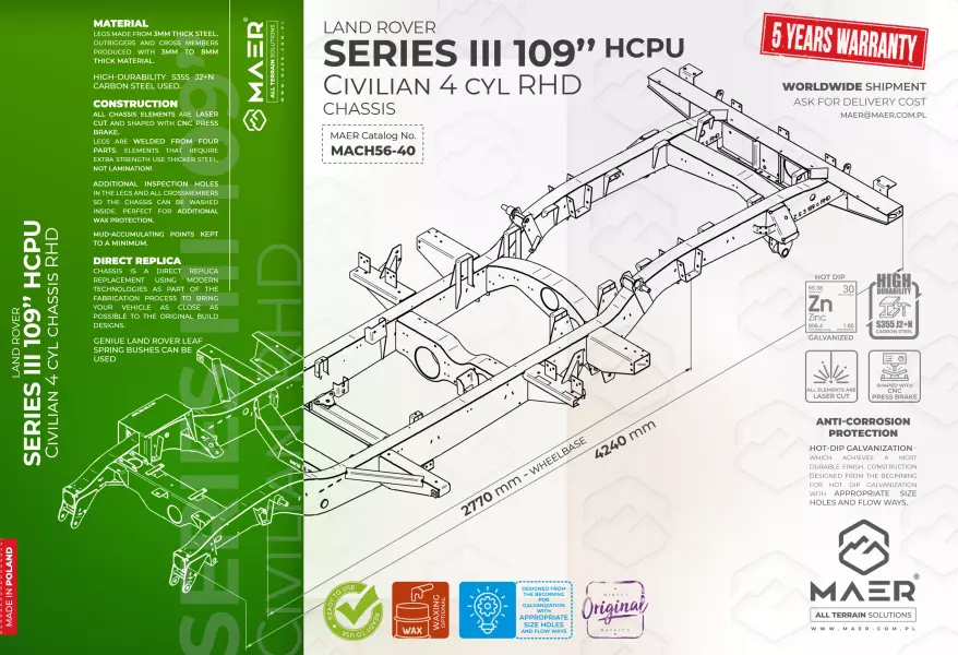 Land Rover SERIES III 109 HCPU 4cyl civilian chassis RHD