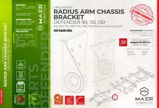 Land Rover Defender  90, 110, 130  V8, 200 TDi, 300 TDi, Td5, Td4 Puma RADIUS ARM CHASSIS BRACKET left